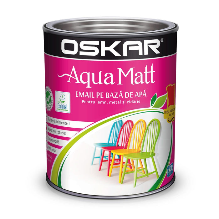 Email pe baza de apa Oskar Aqua Matt, pentru lemn si metal, rosu aristocrat, aspect mat, 0.6 L WALTI