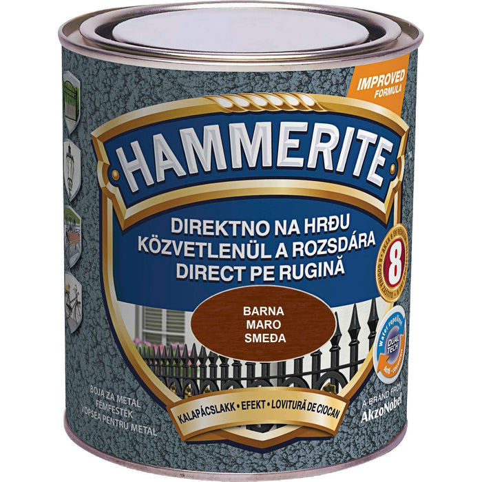 Email pe baza de solvent Hammerite, pentru metal, maro, aspect lovitura de ciocan, 0.75 L WALTI