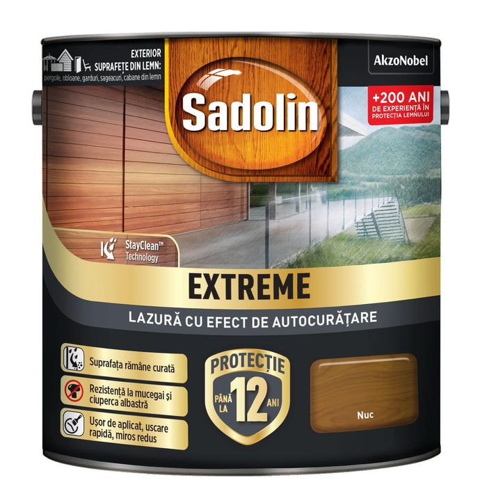 Lazura lemn Sadolin Extreme, pe baza de apa, exterior, nuc, 0.7 L WALTI