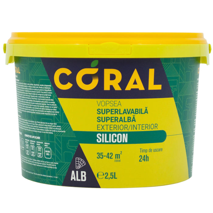 Vopseaua superlavabila exterior Coral, alba, 2.5 L, aspect mat WALTI