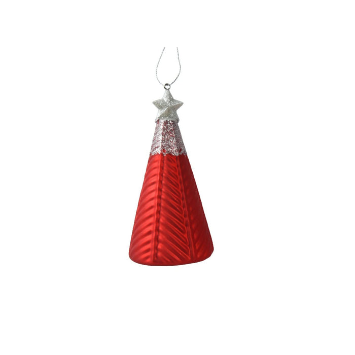 Glob de Craciun, pentru brad, forma brad, sticla, inaltime 12.6 cm, rosu mat WALTI