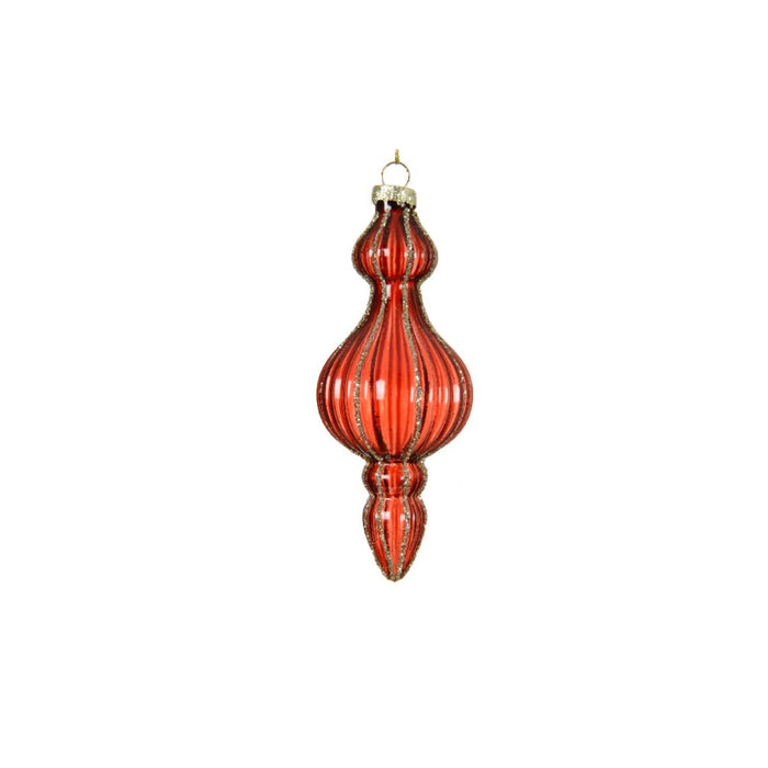 Glob de Craciun, pentru brad, model cu linii si sclipici, sticla, inaltime 14.9 cm, rosu inchis WALTI