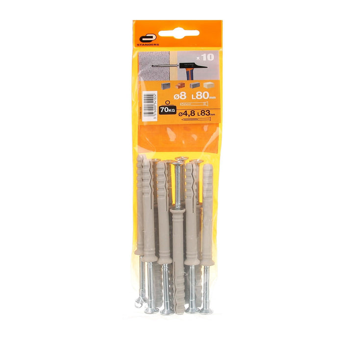 Diblu si surub cap inecat, Standers, pentru caramida plina, Ø 4.8 x 83 mm (set 10 buc) WALTI