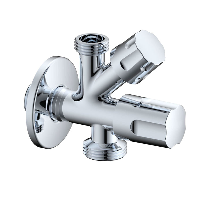 Robinet coltar dublu Kruger, 1/2" - 3/8" + 3/4", rozeta WALTI