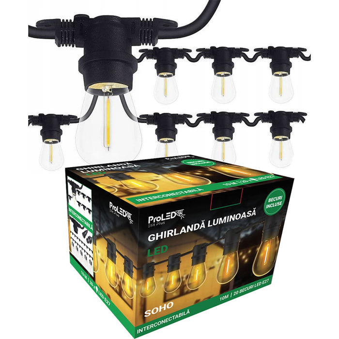 Ghirlanda Soho, 20 x E27, 10 W, IP44, 10 metri, filament WALTI