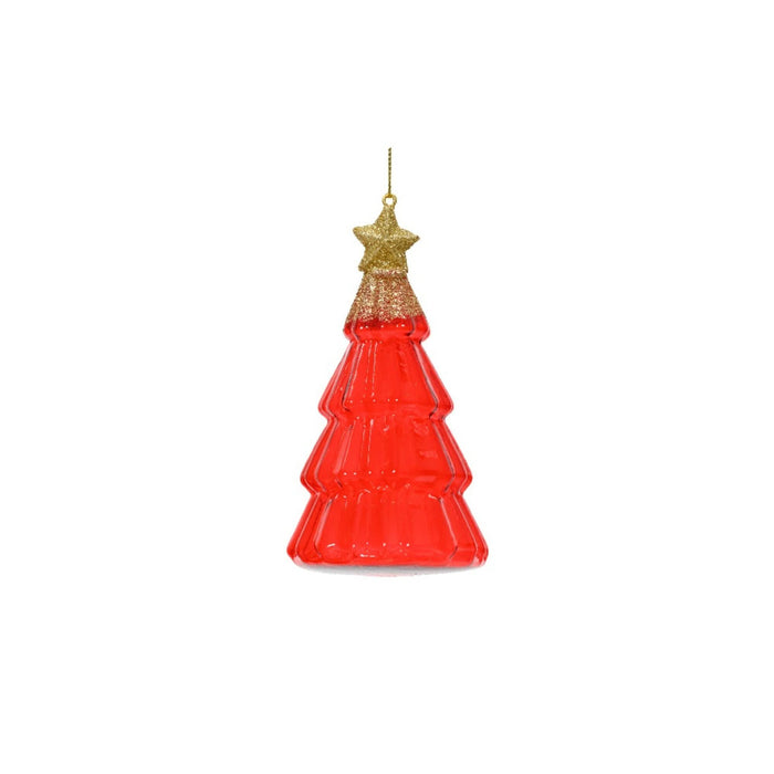 Glob de Craciun, pentru brad, forma brad, sticla, inaltime 12.6 cm, rosu WALTI