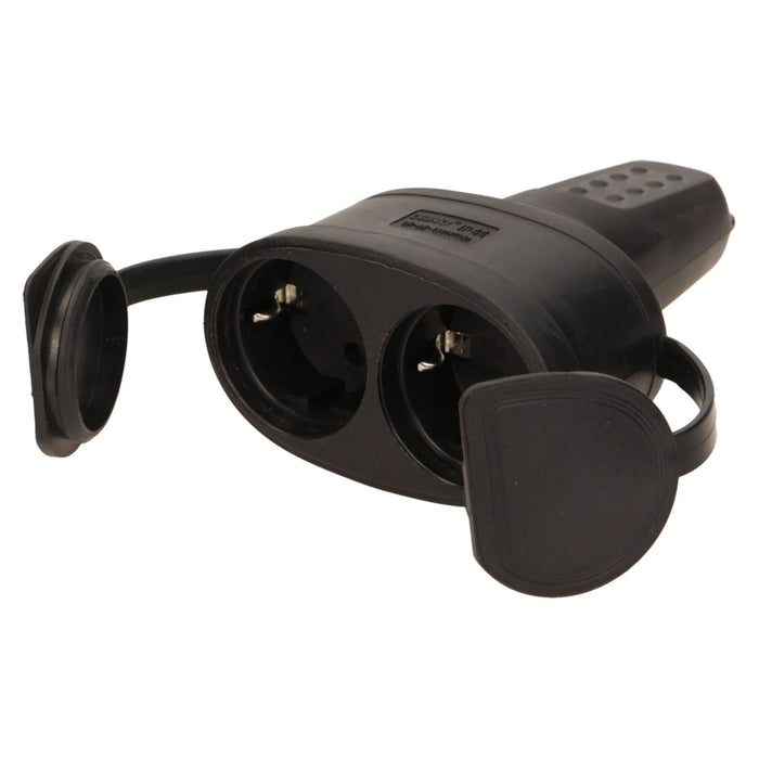 Cupla dubla pentru stecher Orno, de exterior, 16A, IP44, cauciuc, neagra WALTI