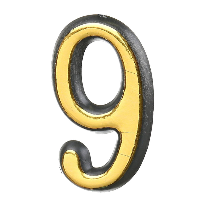 Numar casa "9", pentru poarta/usa, autoadeziv, plastic, 55 x 35 mm, auriu WALTI