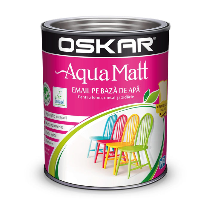 Email pe baza de apa Oskar Aqua Matt, pentru lemn si metal, crem delicat, aspect mat, 0.6 L WALTI