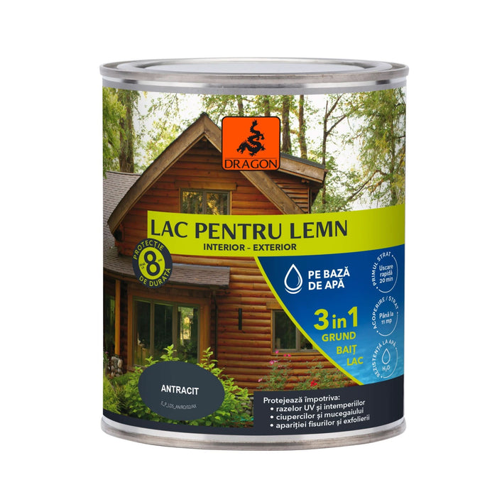 Lac pentru lemn Dragon, 3 in 1, interior/exterior, gri antracit, 2.5 L WALTI