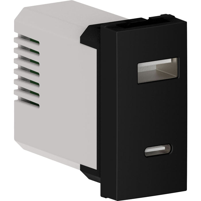 Priza USB dubla Himel (1x USB tip A+ 1x USB tip C), 1 modul, negru WALTI