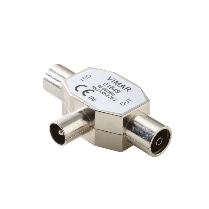 Mufa pentru cablu TV Lexman, in forma de T, coaxial, 9.52 mm, 1 tata - 2 mame, metal, gri/argintie WALTI