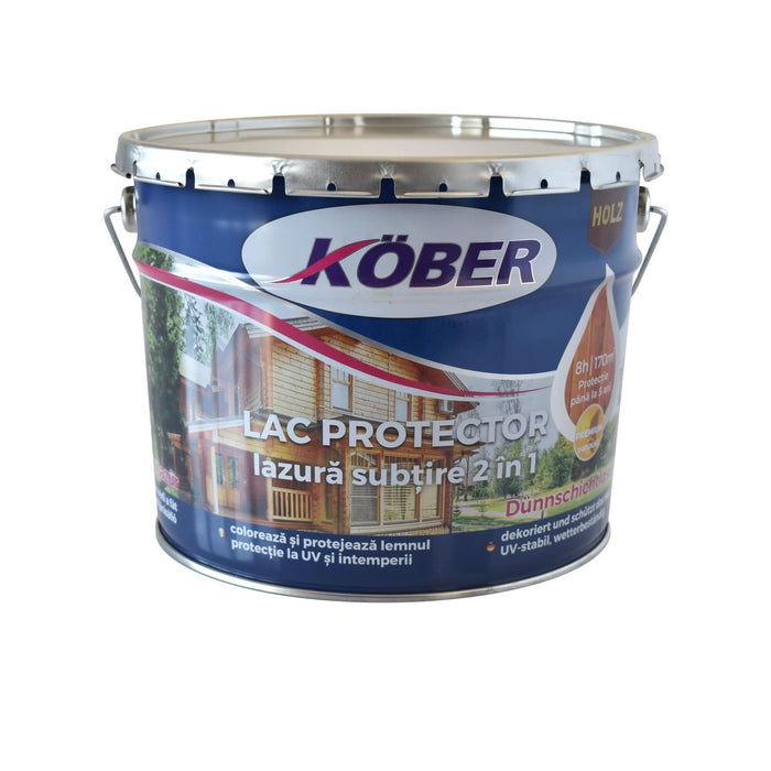 Lazura lemn subtire 2 in 1 Kober, pe baza de solvent, interior/exterior, stejar inchis, 10 L WALTI
