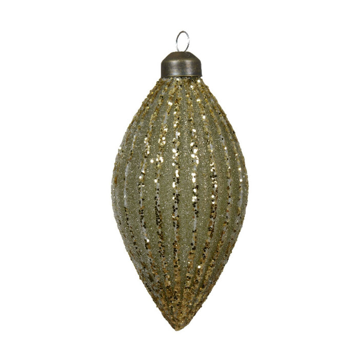 Glob de Craciun, model oval, sticla, Ø 8 cm, verde inchis, cu sclipici WALTI