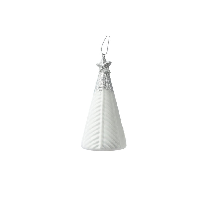 Glob de Craciun, pentru brad, forma brad, sticla, inaltime 12.6 cm, alb WALTI