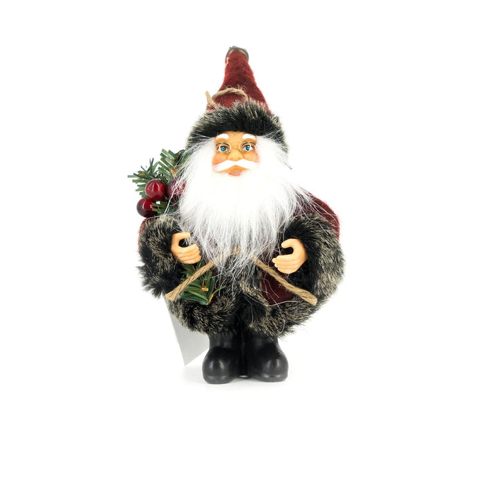 Figurina Mos Craciun, cu con de brad, plastic/textil, inaltime 13 cm, rosu/negru WALTI