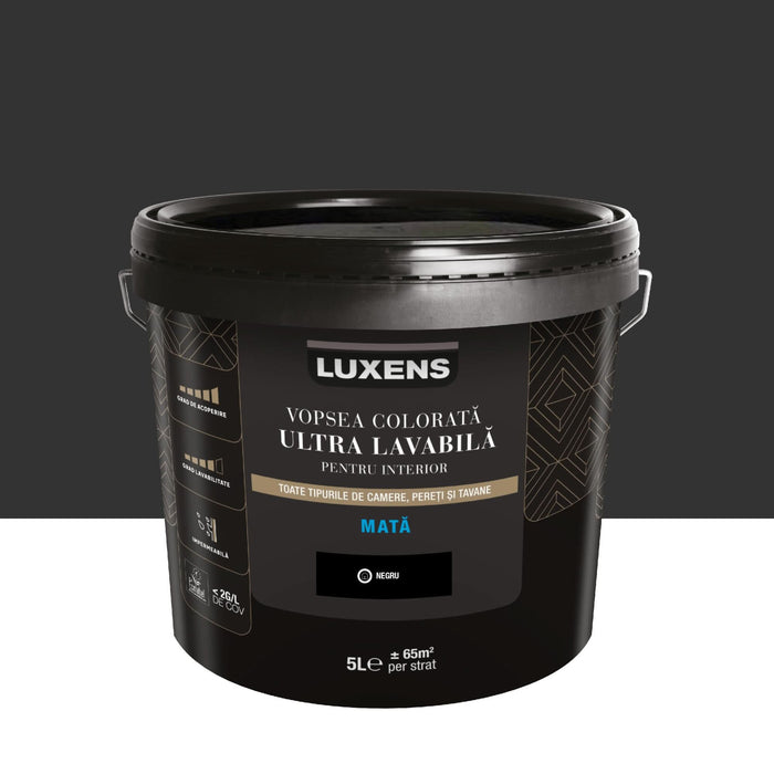 Vopsea ultralavabila colorata Luxens, de interior, 5 L, black 0, aspect mat WALTI