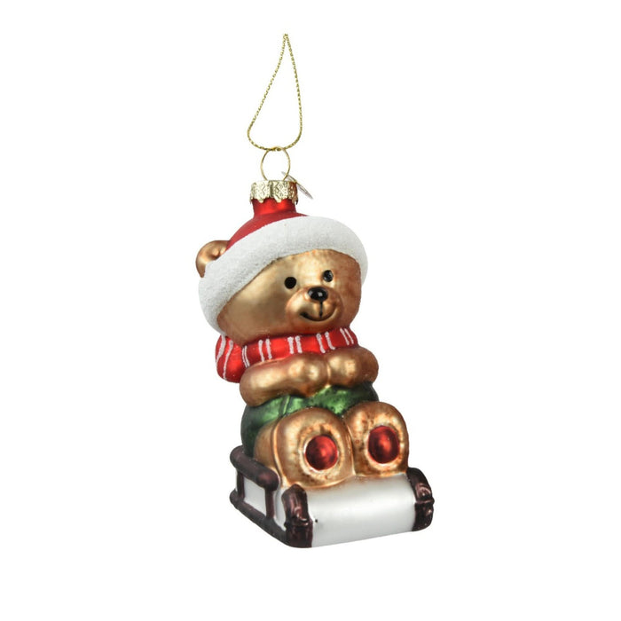 Decoratiune Craciun, pentru brad, model urs cu esarfa, sticla, inaltime 9.7 cm, auriu WALTI