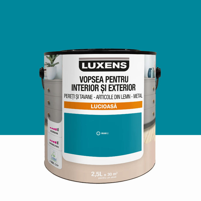Email pe baza de apa Luxens, pentru pereti si tavane, lemn si metal, Miami2, aspect lucios, 2.5 L WALTI