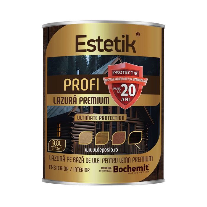 Lazura lemn Estetik Profi, pe baza de ulei, interior/exterior, stejar, 0.8 L WALTI