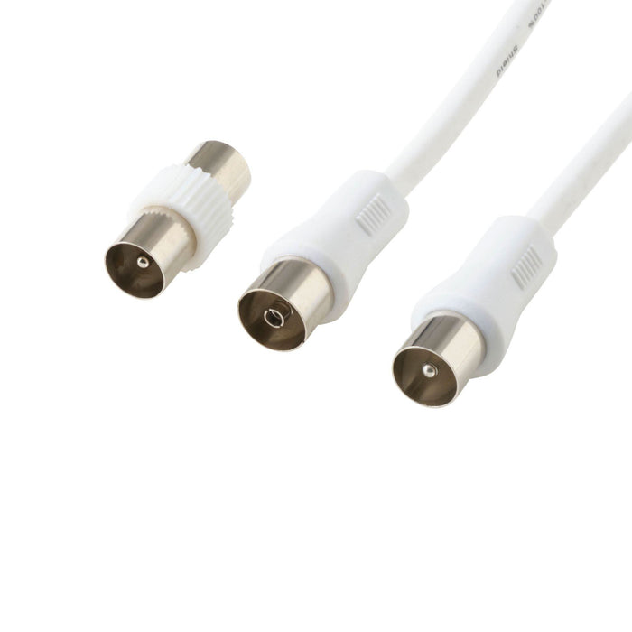 Cablu Lexman, coaxial, 9.5 mm, tata-mama, cu adaptor cablu tata-tata, 20 m, alb WALTI
