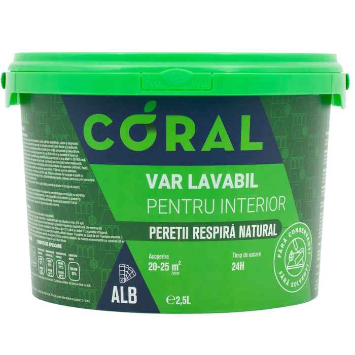 Var lavabil alb Coral, de interior, 2.5 L, aspect mat WALTI