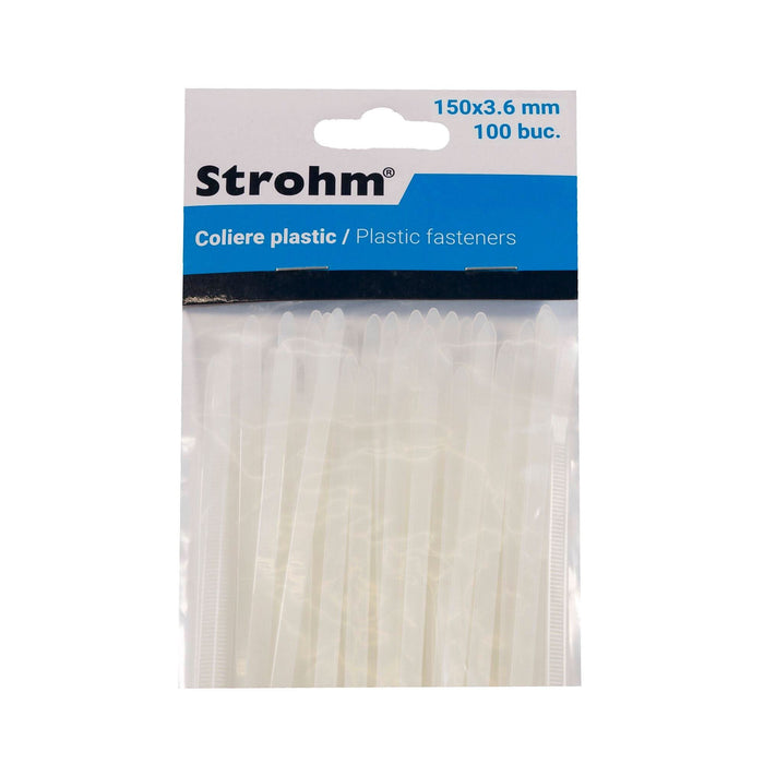 Coliere prindere plat Strohm, 150 x 3.6 mm, albe (set 100 buc) WALTI