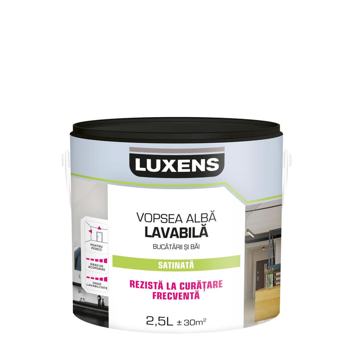 Vopsea lavabila alba Luxens, pentru baie si bucatarie, 2.5 L, aspect satin WALTI