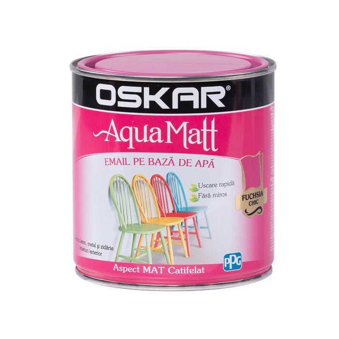 Email pe baza de apa Oskar Aqua Matt, pentru lemn si metal, fuchsia chic, aspect mat, 0.6 L WALTI