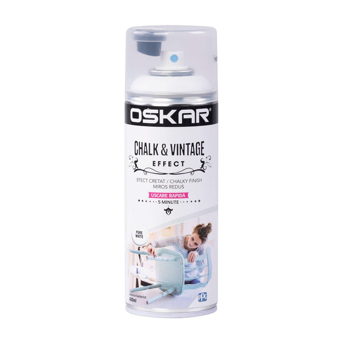 Vopsea spray Oskar Chalk&Vintage Effect, pure white, mat, 400 ml WALTI