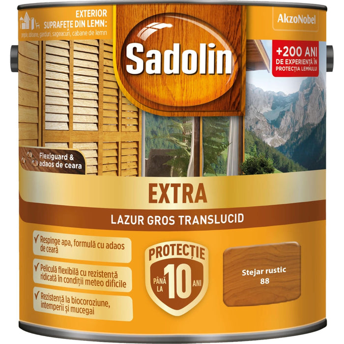 Lazura lemn Sadolin Extra, pe baza de solvent, exterior, stejar rustic, 2.5 L WALTI