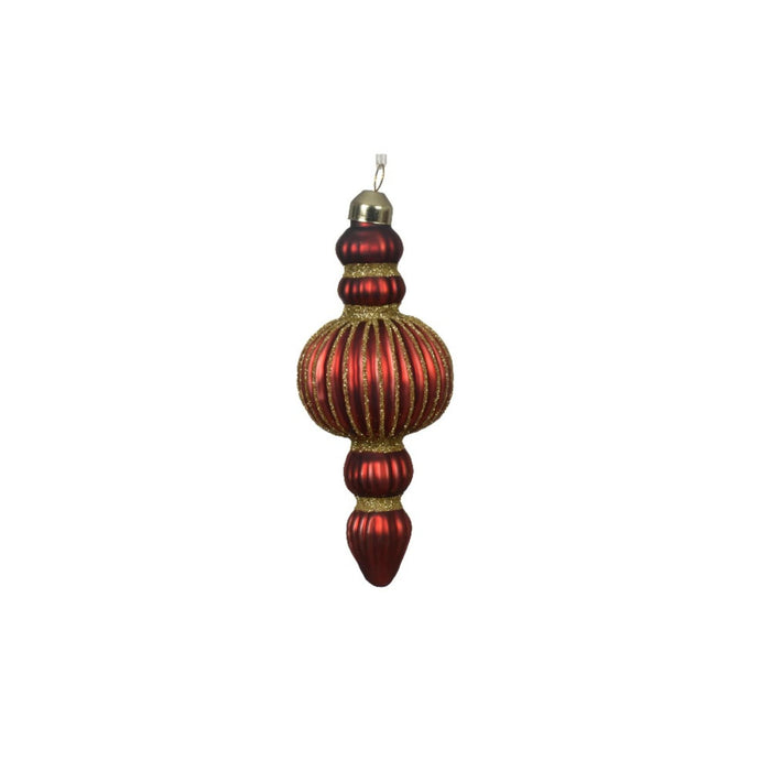 Ornament Craciun, pentru brad, cu sclipici, sticla, inaltime 16 cm, rosu inchis WALTI