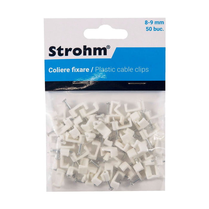 Coliere prindere plat Strohm, 8-9 mm, albe (set 50 buc) WALTI
