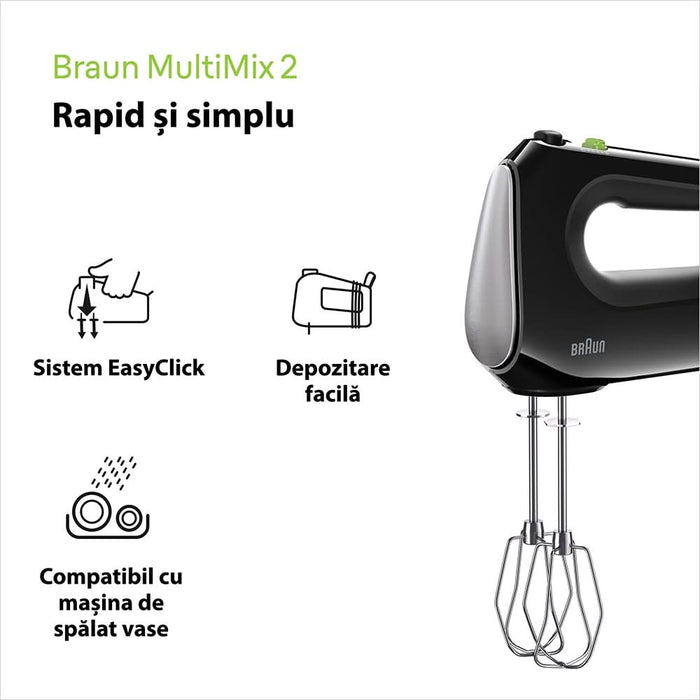 Mixer de mana BRAUN MultiMix 2 HM2110BK, 500W, 4 trepte viteza, negru WALTI