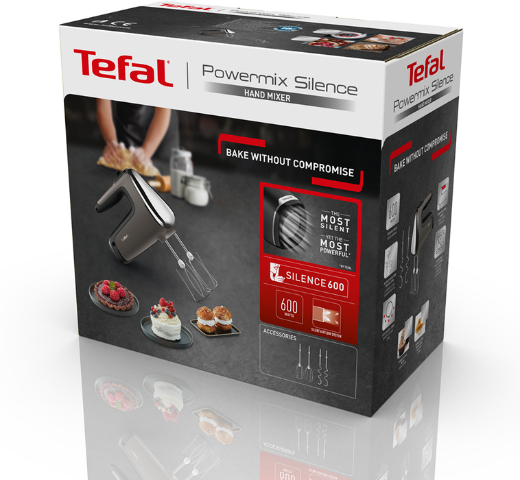 Mixer de mana TEFAL PowerMix Silence HT650E38, 600W, 5 trepte viteza, gri-negru WALTI