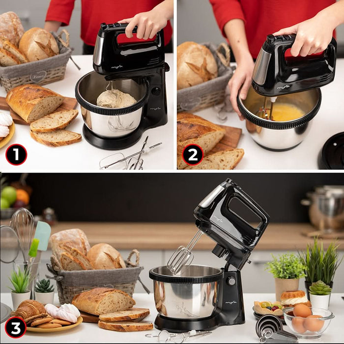 Mixer cu bol MYRIA MY4024BK, 3.4l, 300W, 5 trepte viteza, argintiu-negru WALTI