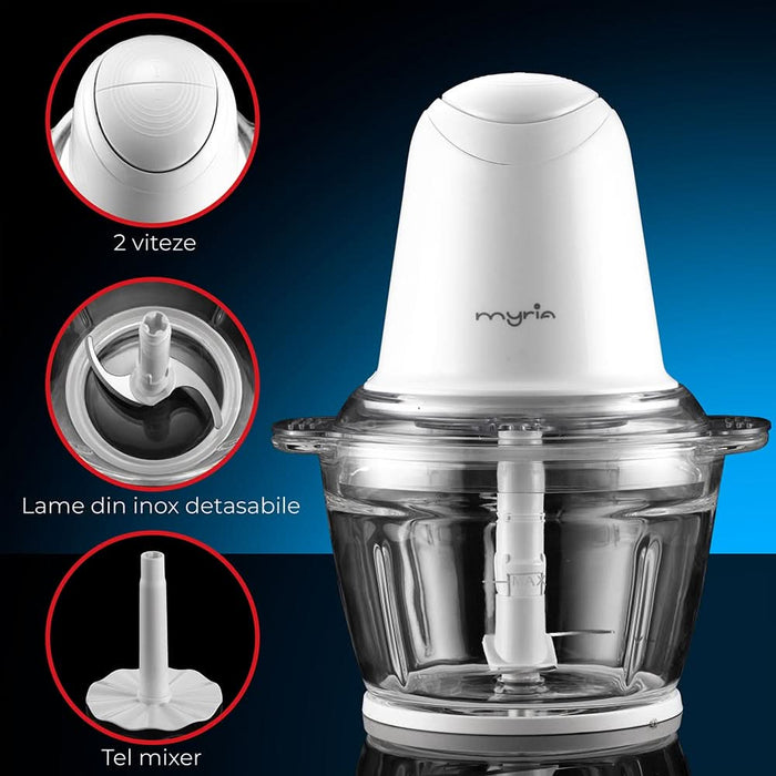 Mini tocator MYRIA MY4069, 1l, 500W, 2 trepte viteza, alb WALTI