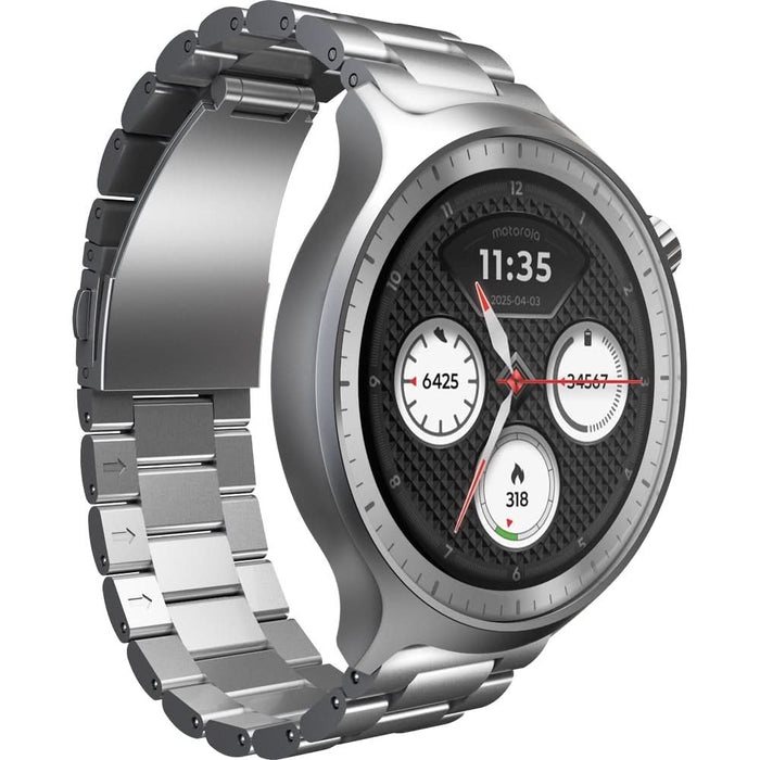 Smartwatch MOTOROLA Moto Watch, 47mm, GPS, Android, Silver Metallic + Herbal Garden Silicone WALTI