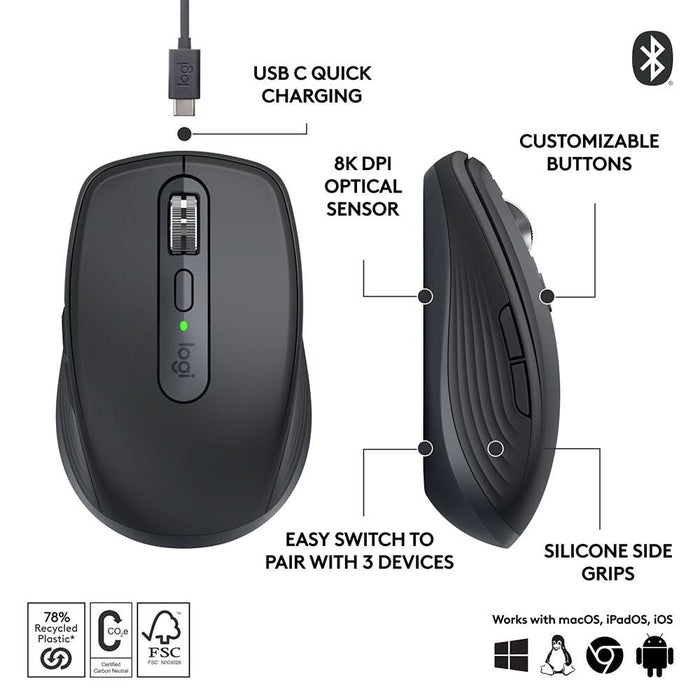 Mouse Wireless LOGITECH MX Anywhere 3S, 8000 dpi, negru WALTI