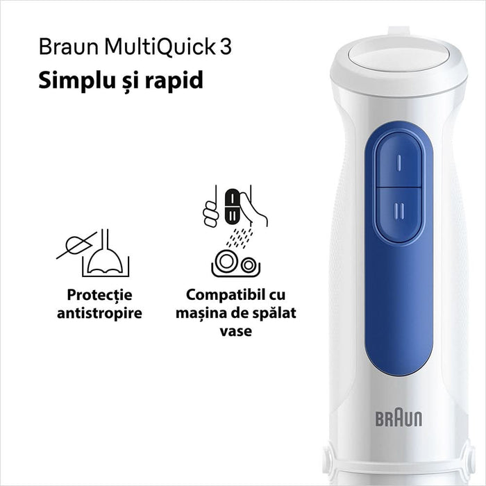 Mixer vertical BRAUN MQ30202M, 0.6l, 900W, 2 trepte viteza, alb-albastru WALTI