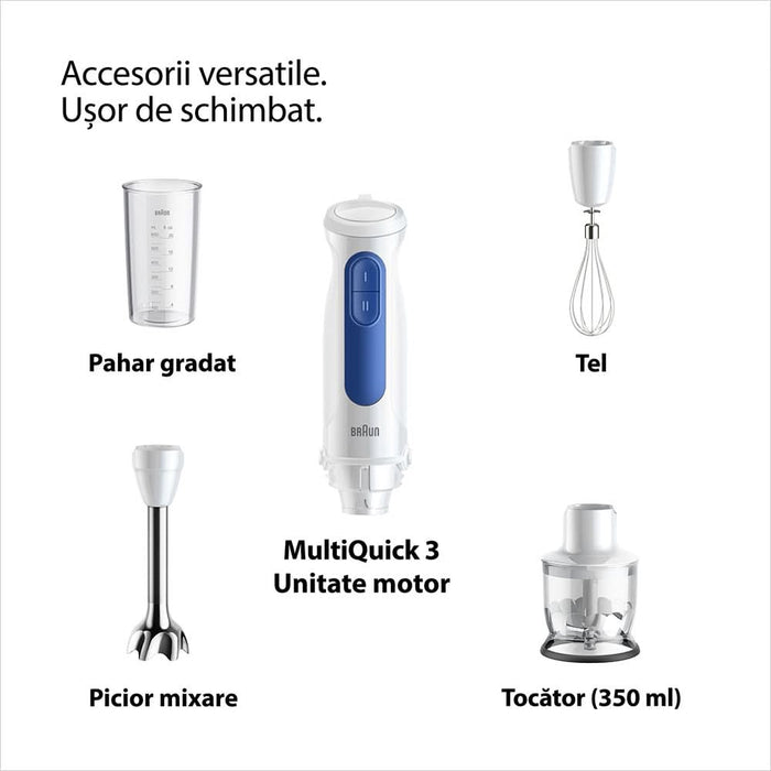 Mixer vertical BRAUN MQ30202M, 0.6l, 900W, 2 trepte viteza, alb-albastru WALTI