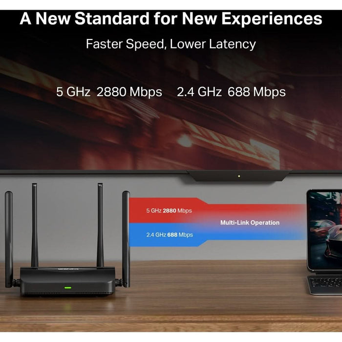 Router Wireless Gigabit MERCUSYS MR25BE BE3600, WI-Fi 7, Dual Band 688 + 2880 Mbps, negru WALTI