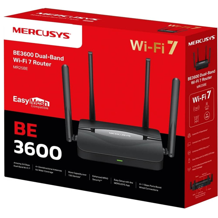 Router Wireless Gigabit MERCUSYS MR25BE BE3600, WI-Fi 7, Dual Band 688 + 2880 Mbps, negru WALTI