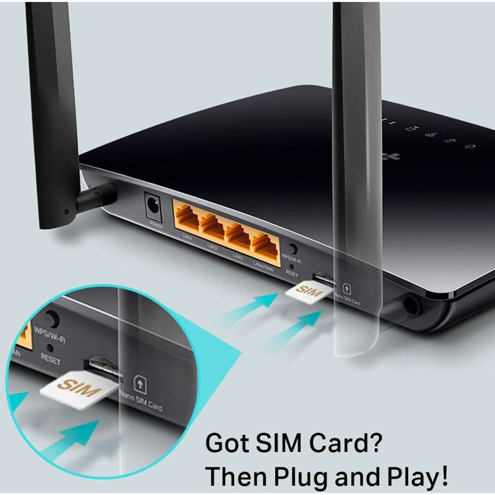 Router Wireless TP-LINK MR402 AC1200, Wi-Fi 5, Dual-Band 300 + 867 Mbps, 4G LTE Nano SIM, negru WALTI