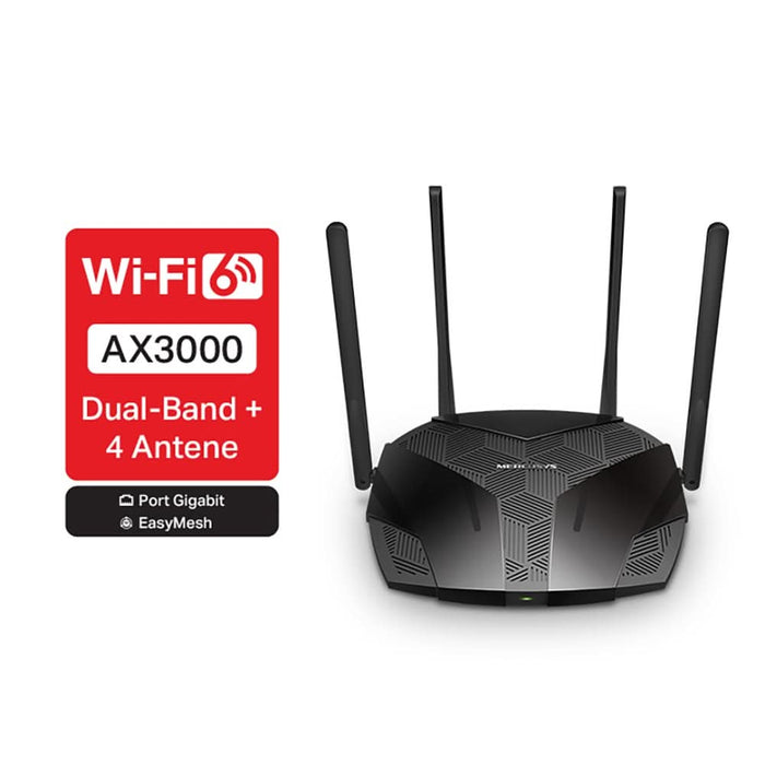 Router Wireless Gigabit MERCUSYS MR80X AX3000, WI-Fi 6, Dual-Band 574 + 2402 Mbps, negru WALTI