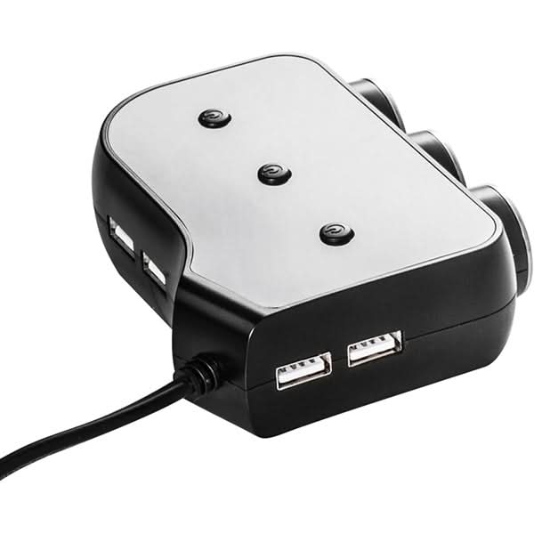 Splitter cu 3 porturi auto MYRIA MY2120, 4 x USB, negru WALTI