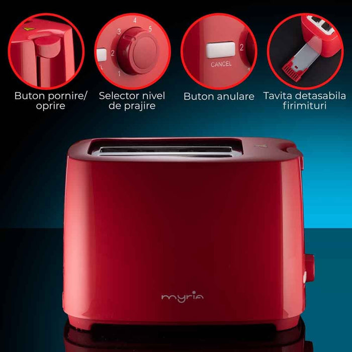 Prajitor de paine MYRIA MY4016, 2 felii, 700W, rosu WALTI