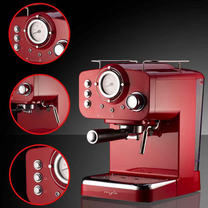 Espressor manual MYRIA MY4052, 1.25l, 1100W, 15 bar, rosu-argintiu WALTI