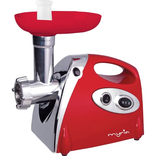 Masina de tocat carne MYRIA MY4095, 0.5kg/min, 1500W, accesoriu carnati/suc de rosii/feliere/razuire, rosu-alb WALTI