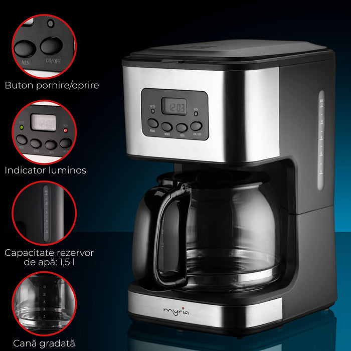 Cafetiera MYRIA MY4118, 1.5l, 900W, 12 cesti, negru-argintiu WALTI